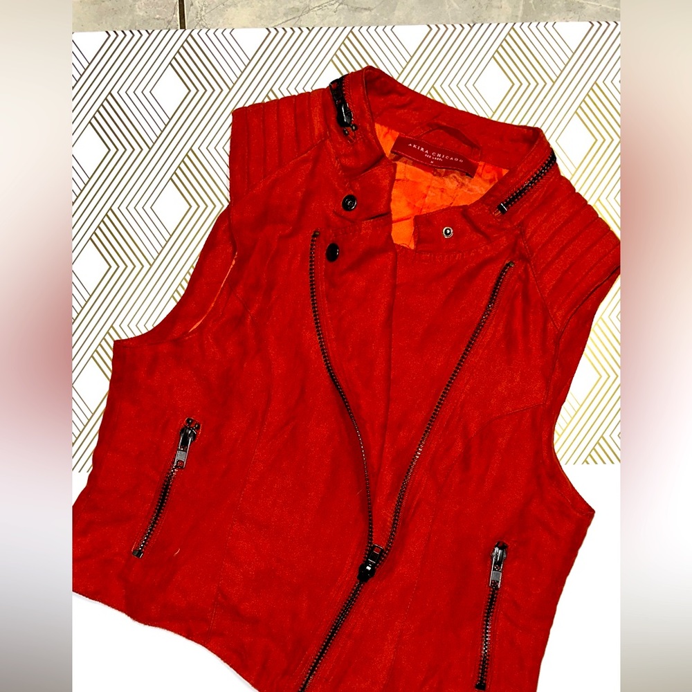 Akira Chicago Red Label Orange Vest moto style size Medium ptp 17